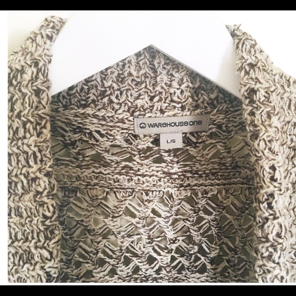 WAREHOUSE ONE Open Front Cardigan With Chunky Button Detail Taupe Beige Sz Large - Picture 11 of 12